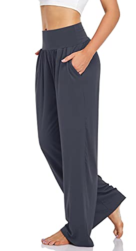 Ueu PS021PANTS07-DARKGRAY-XL Women'S High Waist Rise Comfortable Yoga Pants Casual Loose Fit Lounge Wide Leg Sports Trendy Sweat Pants thumb #1