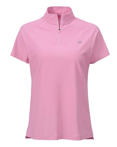 Image of MoFiz Women's Golf Polo Shirt Short Sleeve Tennis Golf Top UPF 50+ Quick Dry Lightweight Gym Workout Running Sport T-Shirt with 1/4 Zip Pink Size XL