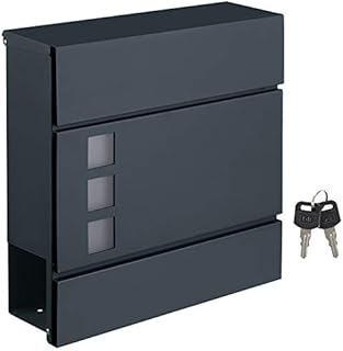 SONGMICS Briefkasten, Wandbriefkasten, modern, abschließbar, mit Zeitungsfach, einfache Montage, anthrazit GMB052G01