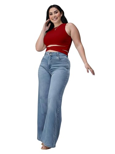 Image of Miss Chase A+ Women's Wide-Leg High Rise Regular-Length Stretchable Denim Jeans