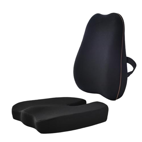 GRSMIS 椅子クッション 腰クッション 2点セット 座布団 腰痛まくら お尻に優しい 滑り取り外し可適当柔らかさ腰枕 背もたれ ランバーサポート お尻が痛くならない座布団 オフィスチェア用・椅子用・車椅子用 (ブラック,GTランバーサポート+U字型シー