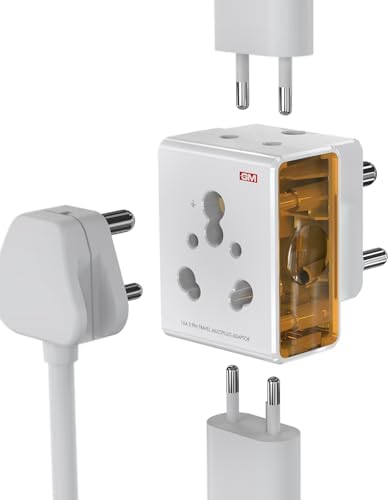 GM 3050 16 Amp 3 Pin Multi Plug Travel Adaptor - Universal Power Adapter Suitable for Class I & II Electrical Appliances, White