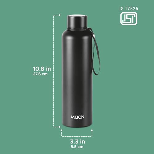 Image of Milton Aura 1000 Thermosteel Water Bottle, 24 Hr Hot and Cold I Leak Proof Lid, ISI Certified I Vacuum Insulated I for Office, Gym, School I Black