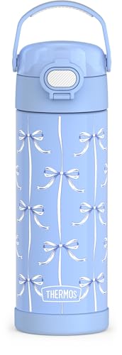Image of THERMOS FUNTAINER 16 Ounce Stainless Steel Vacuum Insulated Bottle with Wide Spout Lid, Blue Bows