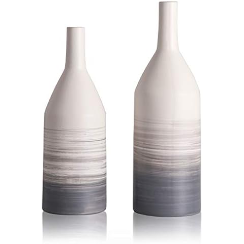 TERESA'S COLLECTIONS Grau Vase mit Farbverlauf, 2er Beige Vasen Set Keramik Vase für Pampasgras, Moderne Dekorative Blumenvase für Wohnzimmer, Küche, Tisch, Hochzeit oder als Geschenk, 32/28 cm Cover