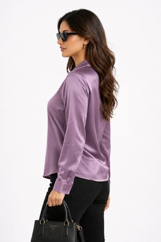 Image of Cuban Collar Cuffed Sleeves Formal Satin Shirt Style Top