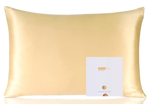 ZIMASILK Funda de Almohada de Seda de Morera 100% para el Cabello y la Piel, Ambos Lados de Seda de Momme 19, 1pc (Estándar 50x75 cm，Champán