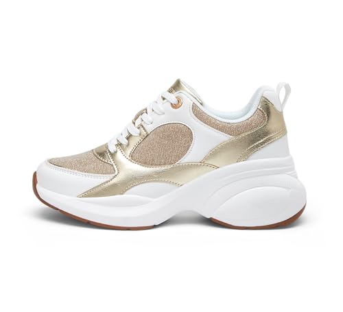 LUCKY STEP Women's Wedge Sneakers Fashion Heeled Cliff Platform Glitter Lace Up Metallic Casual Shoes