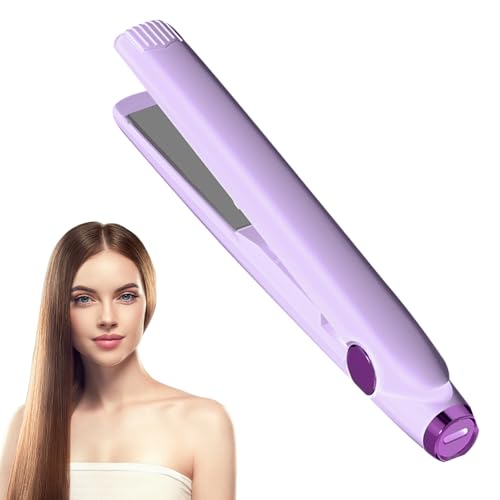 Plancha De Pelo Inalámbrica, 2 en 1 Mini Plancha de Pelo y Rizador Plancha Pelo Mini con Carga USB-C Alisador De Cabello Planchas del Pelo Cerámica Plancha Pelo Pequeña para Todo Cabello (Morado)