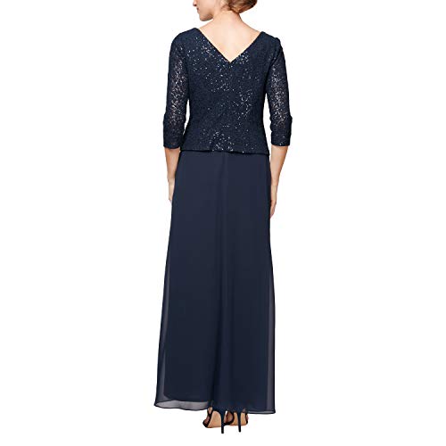 Image of Alex Evenings Women's 3 /4 Sleeve Stretch Lace Bodice Mock One Piece Gown