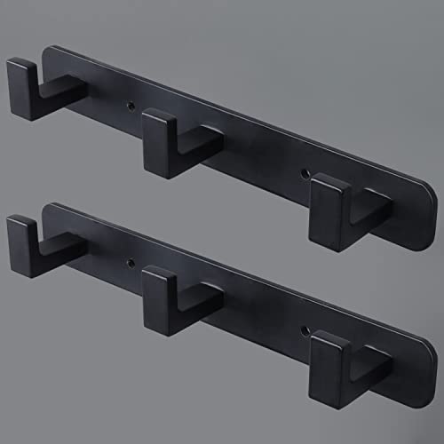 Image of Coat Rack, Heavy Duty Stainless Steel 3 Tri Coat Hook Hanger, Wall Mounted Wall Hooks, Rustic Clothes Hook /Key Hook Rail for Bathroom Kitchen Entryway(2 Pack, 3 Hook Black)