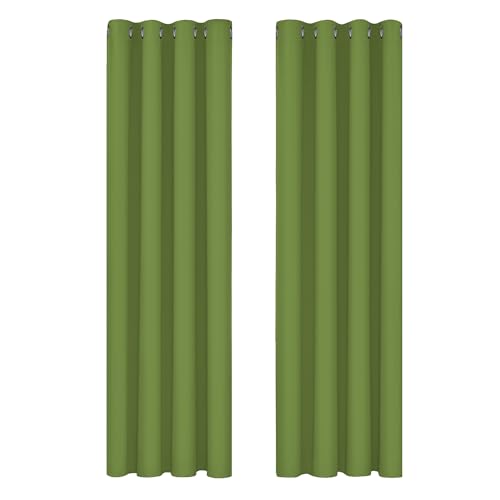 Deconovo Window Treatment Super Soft Solid Thermal Insulated Eyelet Bedroom Blackout Curtains for Kids Green 46x84 Inch 2 Panels