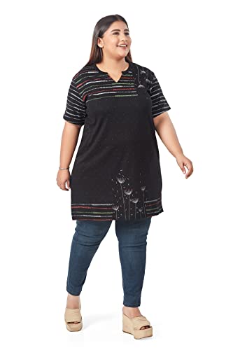 Image of CUPID Women's Cotton Plus Size Half Sleeves Long Top for Semi Summers with One Side Pocket for Ladies Printed T Shirt 3XL to 7XL