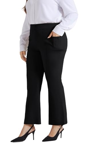 Hanna Nikole Womens Plus Size High Waisted Bootcut Pants Stretch Work Dress Pants with Pockets