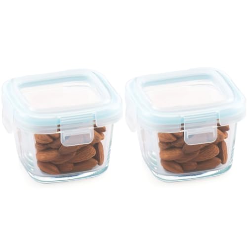 Image of ATTRO Glassox borosilicate Mini Square Glass food container with lock lid Small Food Container Air-Tight Leak-proof Bpa-Free Food Grade- 160ml Set of 2
