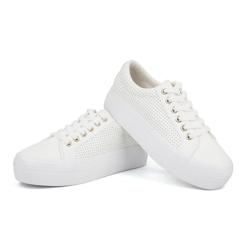 Image of JABASIC Women Lace Up Platform Sneakers Comfortable Casual Fashion Sneaker Walking Shoes