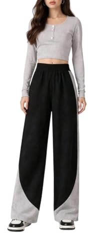 Image of CRAMPLEWomen's Graphic Print Wide Leg Sweatpants, Elastic Waist with Drawstring, Casual Streetwear Joggers