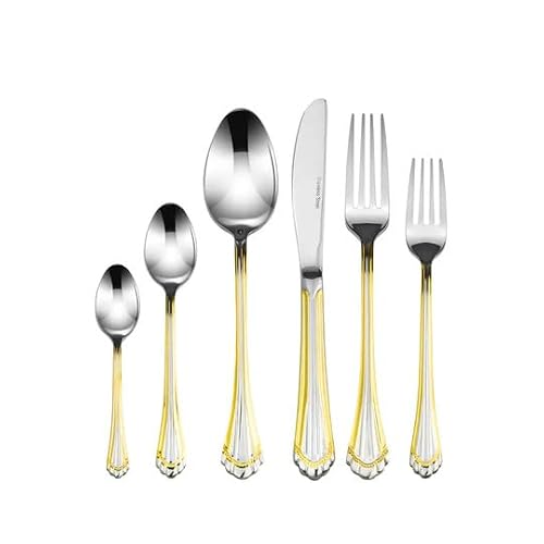 Venezia Collection 75-Pc Luxury Flatware Set for 12 w/Storage Case 24K Gold Premium Dining Cutlery Service - 18/10 Surgical Stainless Steel Silverware Hostess Serving Set in a Chest