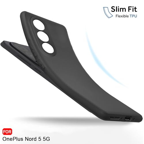 Image of TheGiftKart Sleek Back Cover Case for OnePlus Nord 5 5G | Slim Fit Protective Design | Ultra Matte Finish | Camera Protection Bump | Soft Silicon Back Cover Case for OnePlus Nord 5 (Silicone, Black)