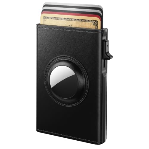 Image of typecase Mens Wallet Card Holder for AirTag: Leather Smart Wallet for Men Compatible with Apple Air Tag, RFID Blocking, Slim, Minimalist - 9-14 Card Capacity | ID Window | Cash Slot (Black)