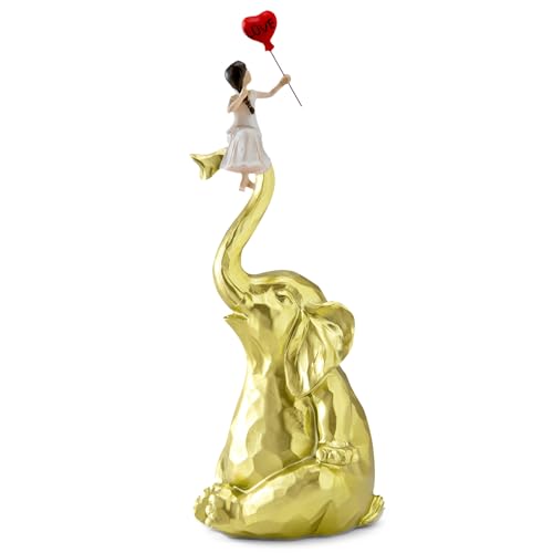 Elephant Gifts for Women – Gold Elephant Statue & Figurines, Home Decor for Living Room, Hand Heart Sculpture