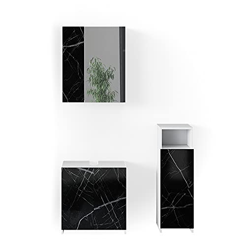 Preisvergleich Produktbild Vicco Badmöbel Set Waschbeckenunterschrank Spiegelschrank Nero Marmoroptik (Set2)