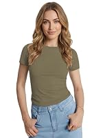 Cuptacc Tshirt Damen Round Neck Kurzarm Slim Basic Oberteil Kaffeegrau XXL – Ansicht 3