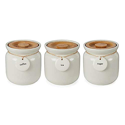 Ra-Homestore White New Modern Stoneware Hang Tag Tea, Coffee Sugar Kitchen Storage Canisters