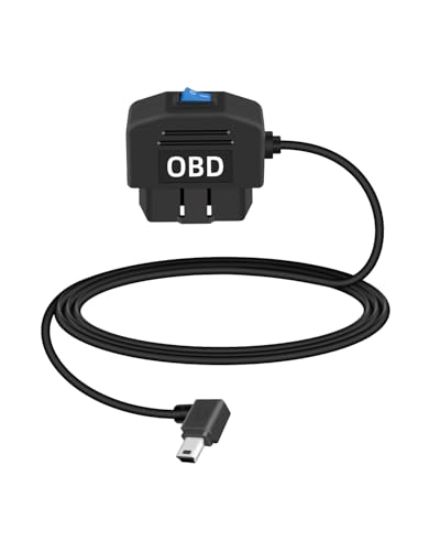 YANBORONSN Automotive OBD Power Cable,90 Degrees USB Mini to OBD-II Hardwire Cable Adapter with Switch Button for Dash Camera 24 Hours Surveillance/Acc Mode,(3.5M/11.5Ft)
