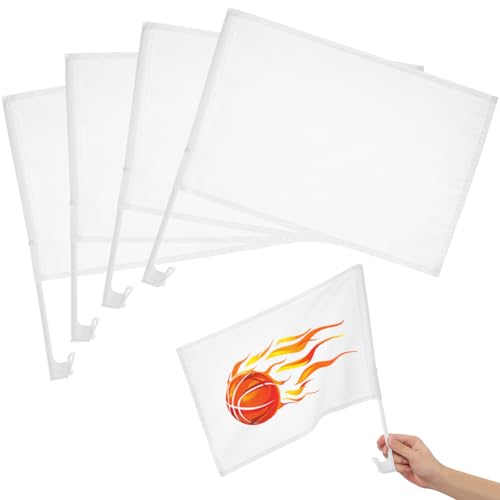 Flag Plug-in 4Pcs White Blank Car Diy Decoration Display Easy Install with 43Cm Flag Poles Suitable for Outdoor Events and Parties