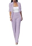 Plus Size Business Outfits for Womens Casual Solid Long Sleeve Blazer and Pant Set Elegant 2 Piece Office Suits Purple