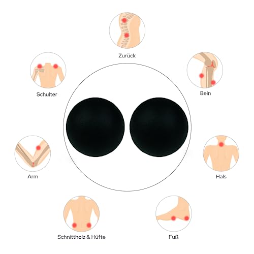 Massageball Faszienball Hart in Lacrosse Ball Größe für Rücken Beine Füße Hände. Triggerpunktball für Tiefengewebsmassage Myofasziale Muskel Entspannung Plantarfasziitis Yoga Pilates 2 Stück (Schwarz)