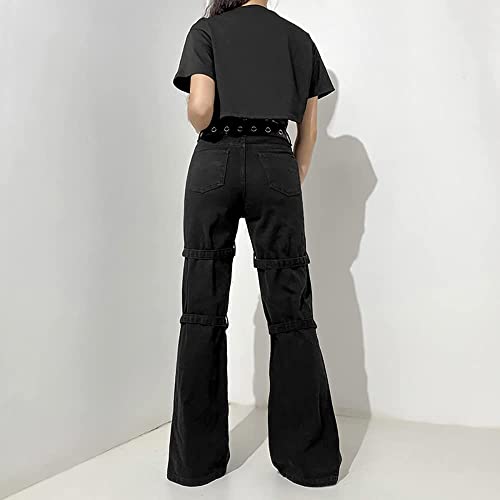 Nhicdns Women Goth Cargo Pants Y2K Baggy Jeans Grunge High Waisted Trousers E-Girl Streetwear Black M #TOP2