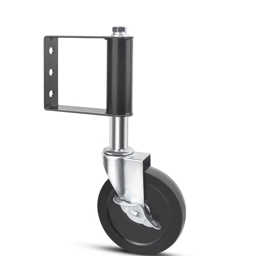 Heavy Duty Gate Caster Wheel, 4 inch Heavy Duty Rubber Wheel, Gate Roller with Brake, for Fence Wooden Gate with 100 Lbs Load Capacity, Black