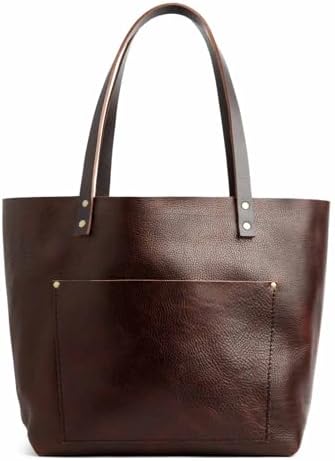 Portland Leather Goods Classic Medium Tote Bag – Handmade, Open Top, Durable & Unlined, Interior & Exterior Pockets – Coldbrew