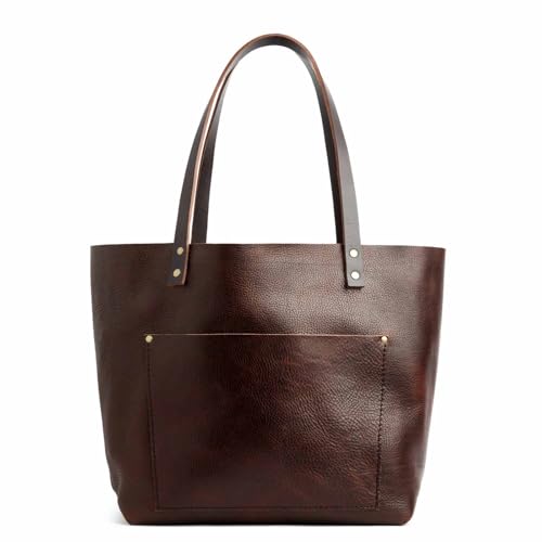 Image of Portland Leather Goods Classic Medium Tote Bag - Handmade, Open Top, Durable & Unlined - Interior & Exterior Pockets