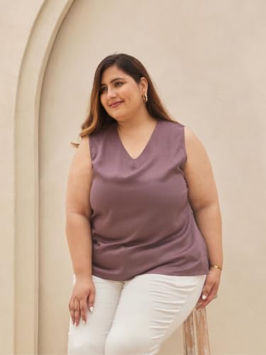 Image of SAADAA V-Neck Tops for Women| Viscose Fabric | Sleeveless Design | Relaxed Fit for Everyday Comfort | Office & Casual Wear