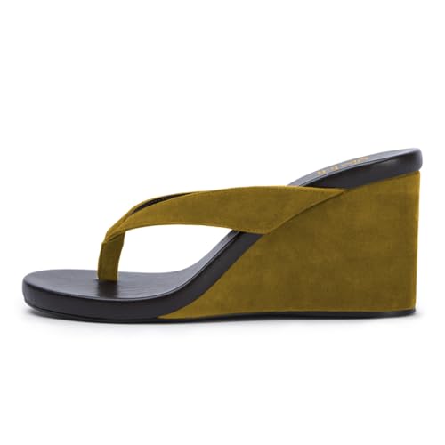 miss left Women Fashion Open Round Toe Flip Flops Wedge High Heel Slip on Mule Comfortable Summer Beach Casual Daily Slippers Size 4-16 US