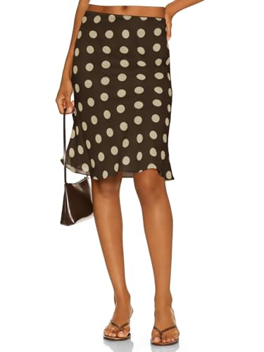 Tankaneo Women's Mesh Polka Dot Skirt Elastic High Waist Midi Skirt Summer Knee-Length Midi Skirt, brown, S
