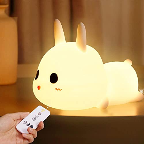 YYDSXK Veilleuse pour Bébé,Veilleuse Rechargeable pour Enfant,Veilleuse de Lapin avec Lampe de Chevet Tactile en Silicone 7 Couleurs Télécommande pour Garçons Filles Cadeau d'anniversaire de Noël Cover