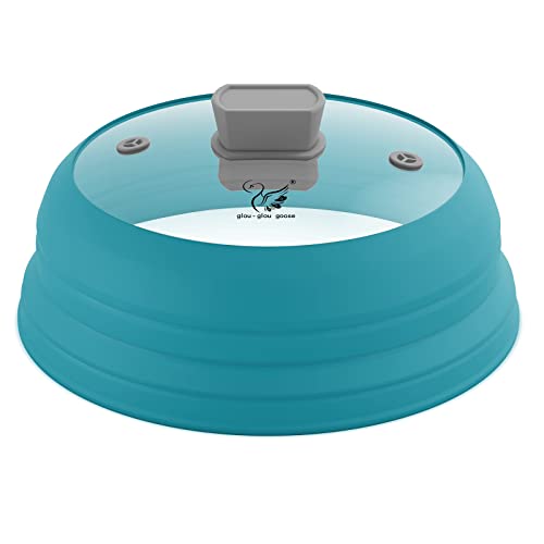 Microwave Splatter Cover Glass Cover Splatter Guard Lid With Collapsible Silicone For Food Cover Plate Cover 11.8 Inch Blue #TOP6