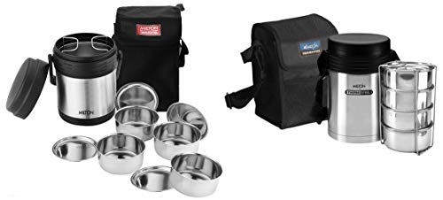 Milton Thermosteel Hot Meal Container Lunch Box, Set of 4,Black/Stainless Steel Milton Thermosteel Hot Meal Container Lunch Box, Set of 4,Black/Stainless Steel