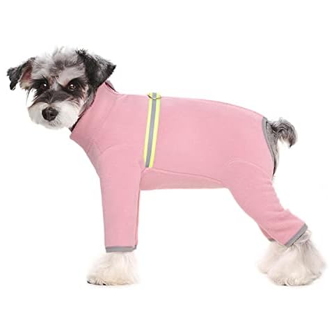 Dog Fleece Warm Clothes, Puppy Winter Long-Sleeved Four-Legged Clothes, Puppy Onesie With D Ring,Cold Weather Coats For Small To Medium Dogs_M(Pink) Cover