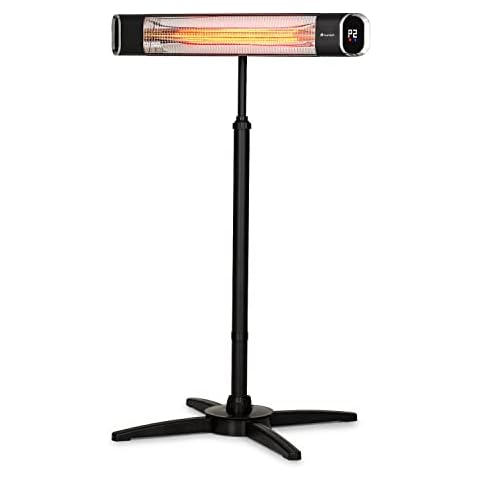 Blumfeldt Dark Wave infrared radiant heater, patio heater, MinimalGlare Heating Tube: gold-coated carbon tube, 9 heat settings, timer, IP65, LED display, ceiling radiant heater with 2000 W, w/ stand Cover