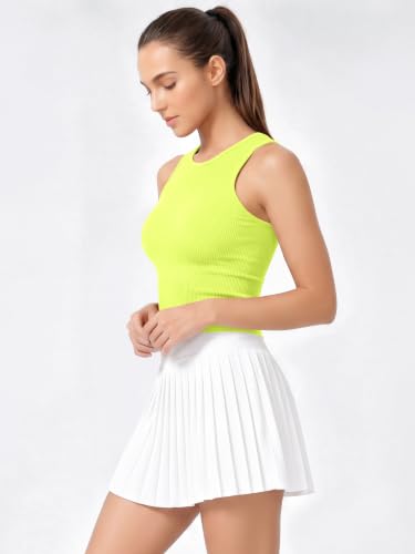 Image of ODODOS 3-Pack Seamless Crop Tank for Women Ribbed Soft High Neck Cropped Tops
