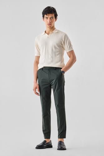 Image of SNITCH Men Casual Trousers | Slim Fit Mid Rise Solid Design | Durable Cotton Blend & Smooth Texture for Office & Everyday Wear |Dark Green