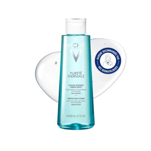Vichy, Pureté Thermale, Lotion Tonique Perfectrice, Élimine les Résidus de Maquillage et d'Impuretés, Adaptée aux Peaux Sensibles, Composition Sans Alcool, 200 ml
