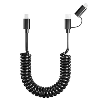 Cable USB C Y Lightning 2en1 En Espiral - Compatible Con IPhone 15, Android, CarPlay, 3A Carga Rápida