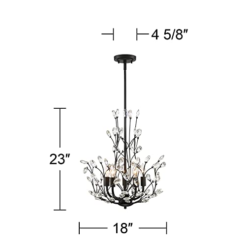 Regency Hill Aurine Matte Black Pendant Chandelier Lighting 18" Wide Modern Clear Crystal Glass Leaf 5-Light Fixture For Dining Room Living House Home Foyer Kitchen Island Entryway Bedroom #TOP3