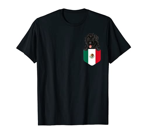 Mexico Flag Bouvier des Flandres Dog In Pocket T-Shirt, Black
